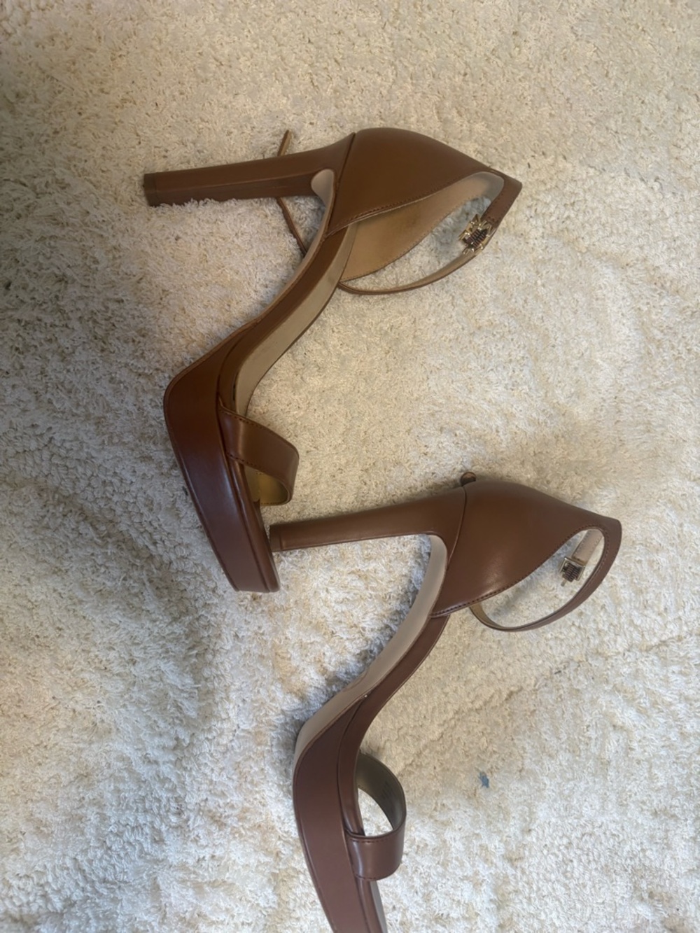 Michael Kors Tan Brown Leather Open-Toe Ankle-Strap Heels - Picture 7 of 10